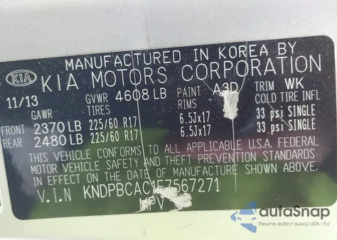 2014 Kia Sportage Lx из США, поврежденный, VIN KNDPBCAC1E7567271